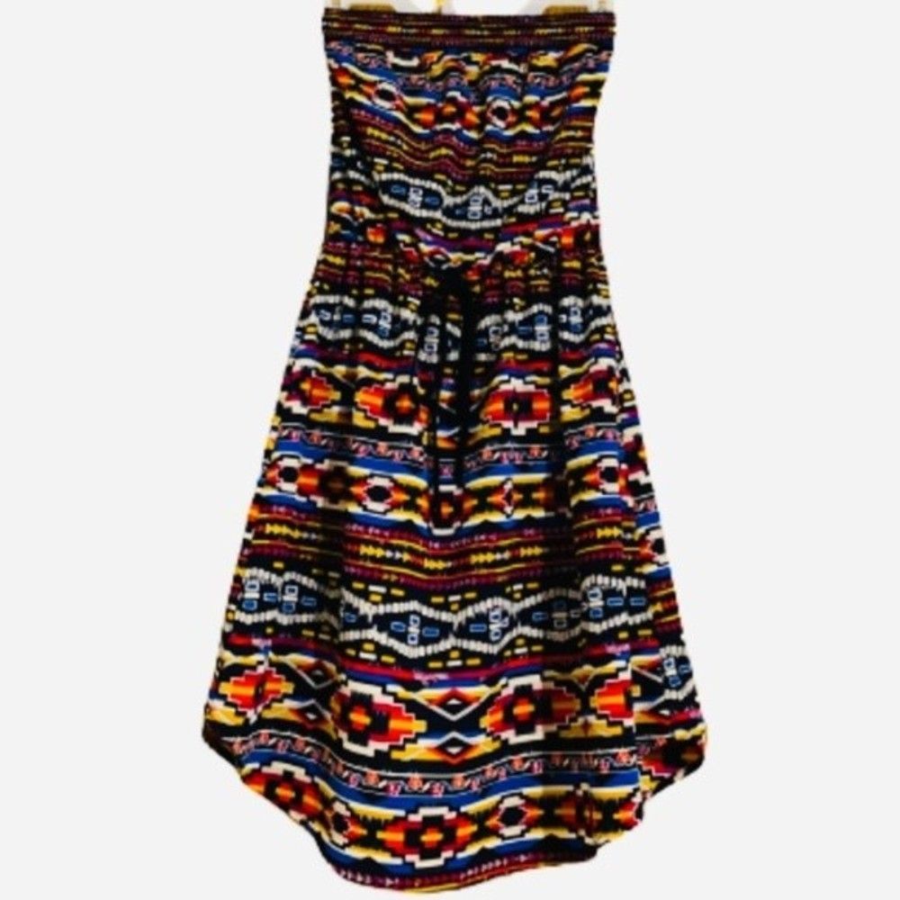 XHILIRATION WOMENs MULTICOLOR AZTEC PRINT ELASTIC WAIST TUBE BLOUSON DRESS Sz-S